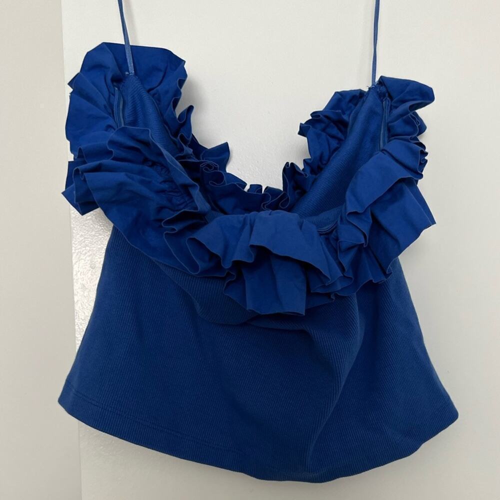 Anthropologie Maeve Poplin Ruffle Blue Tube Top - Picture 6 of 11